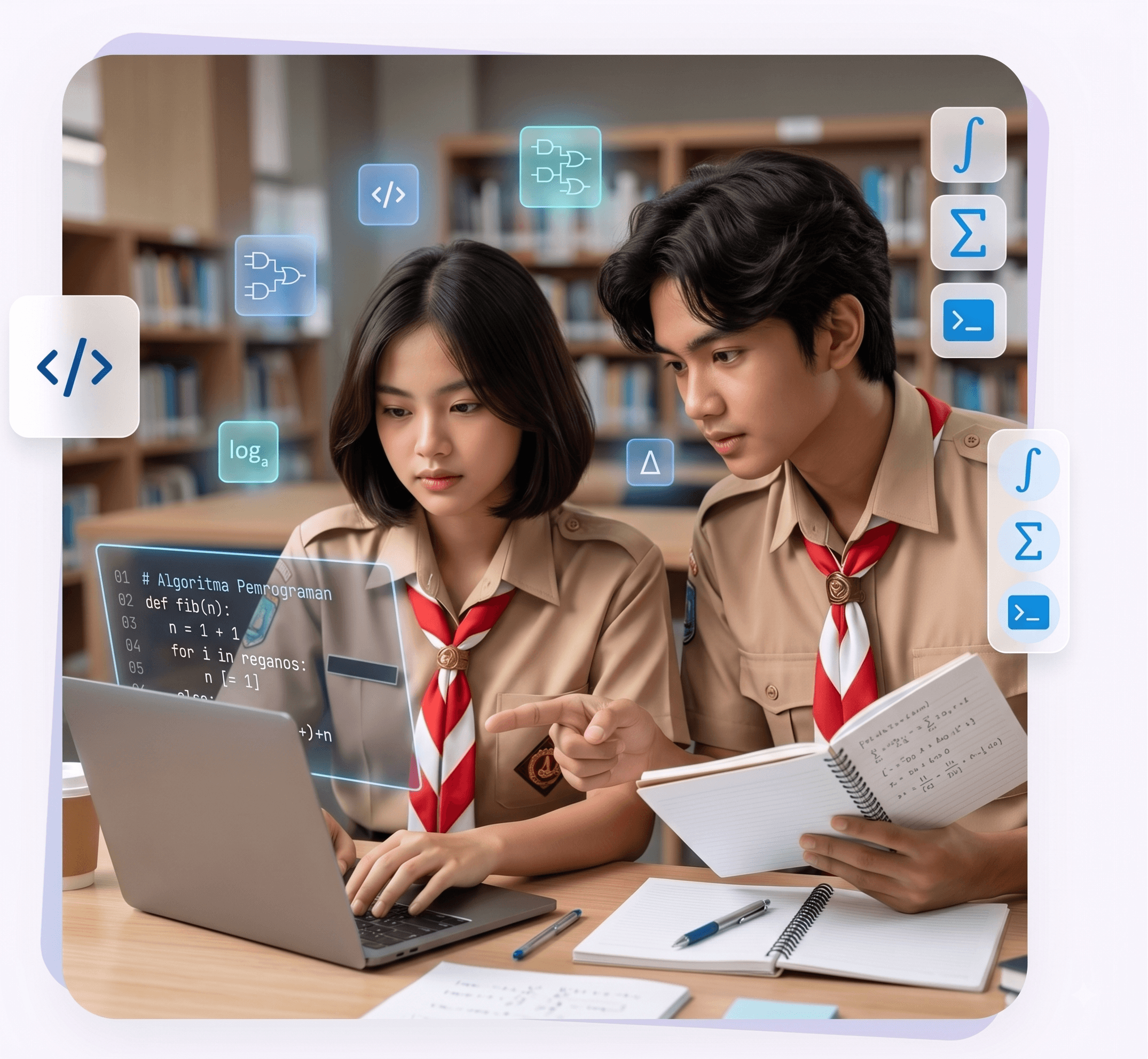 Dua siswa SMA belajar matematika dan pemrograman bersama